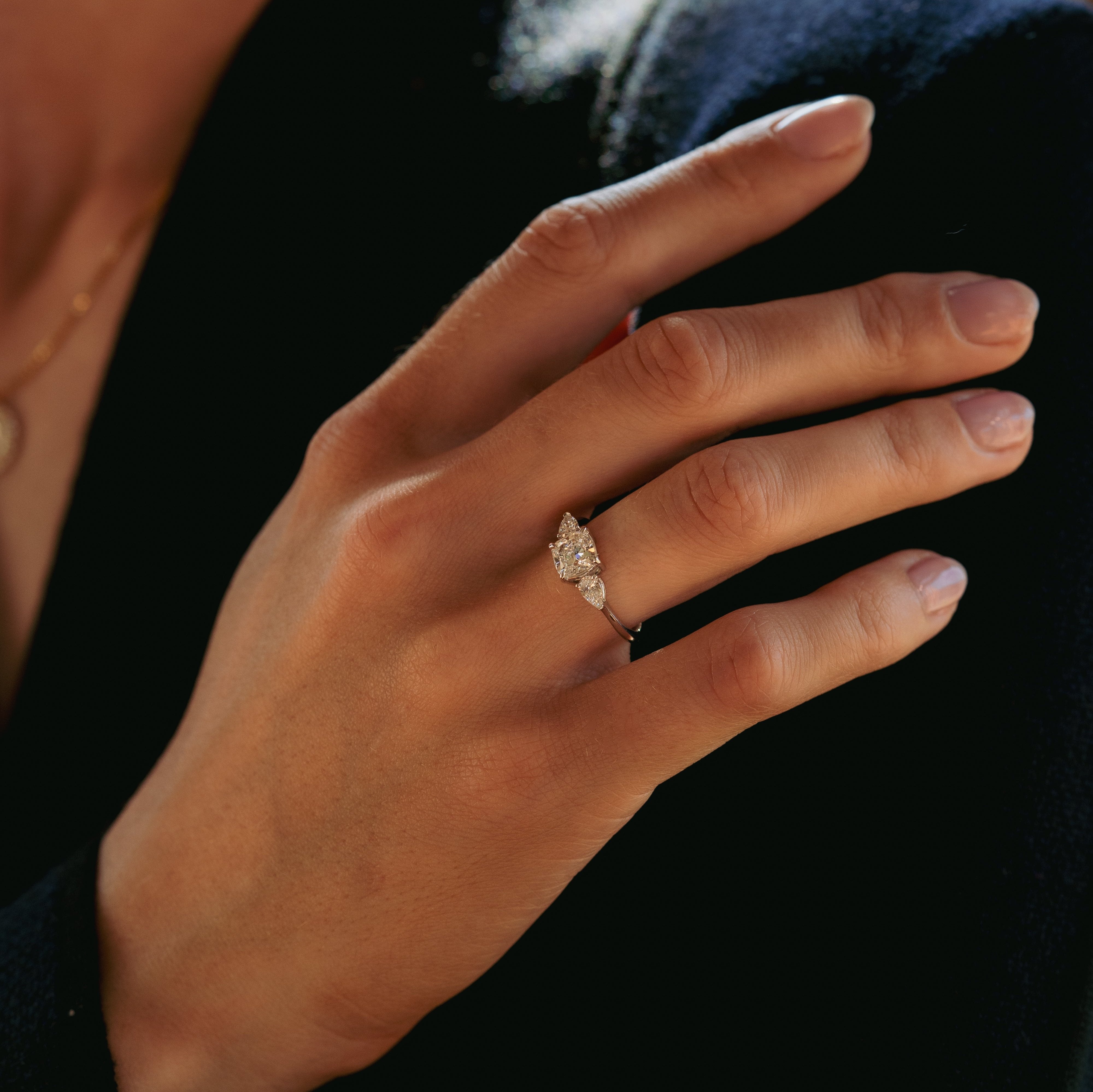 THREE STONE CUSHION & PEARS