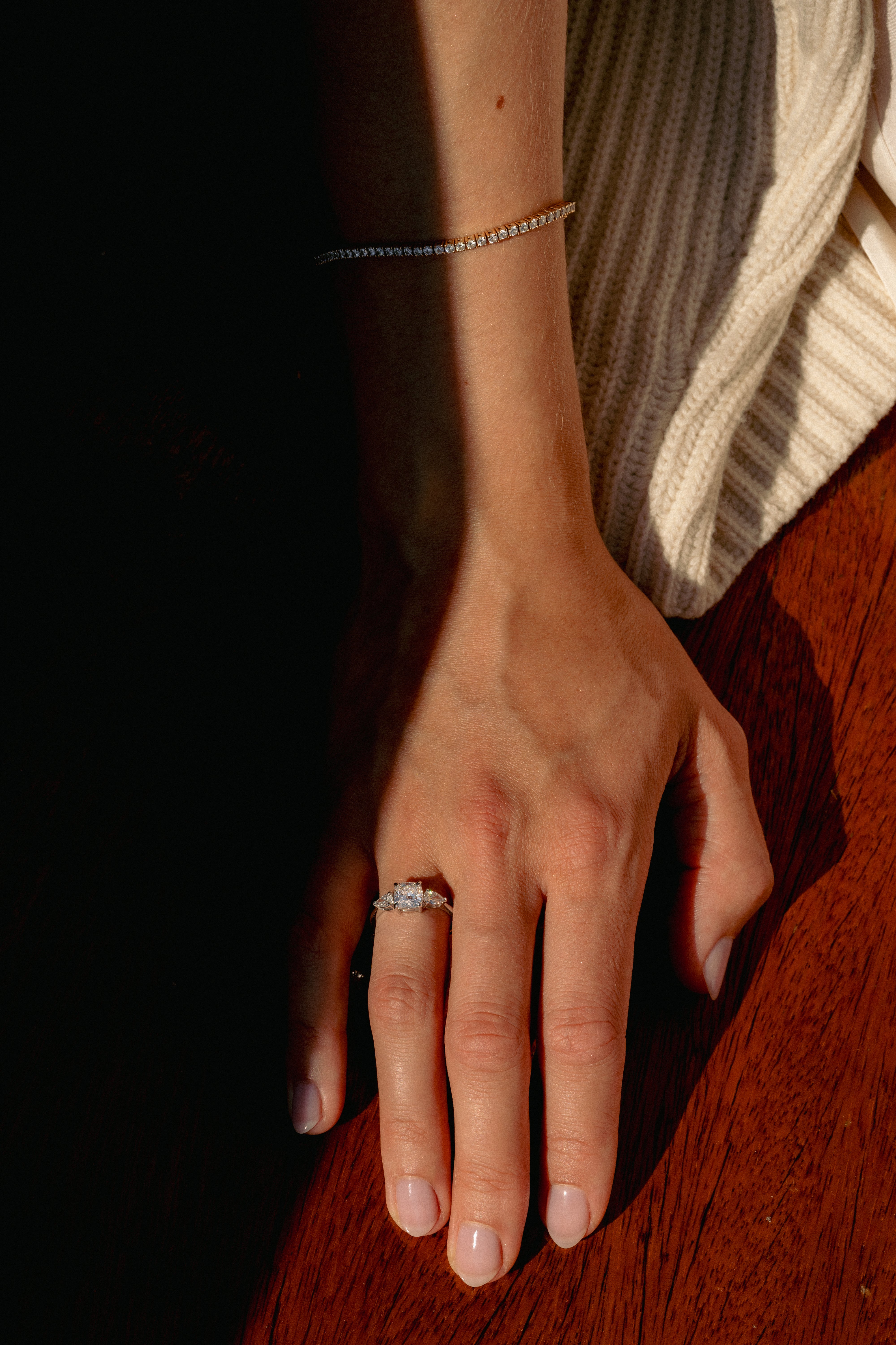 THREE STONE CUSHION & PEARS