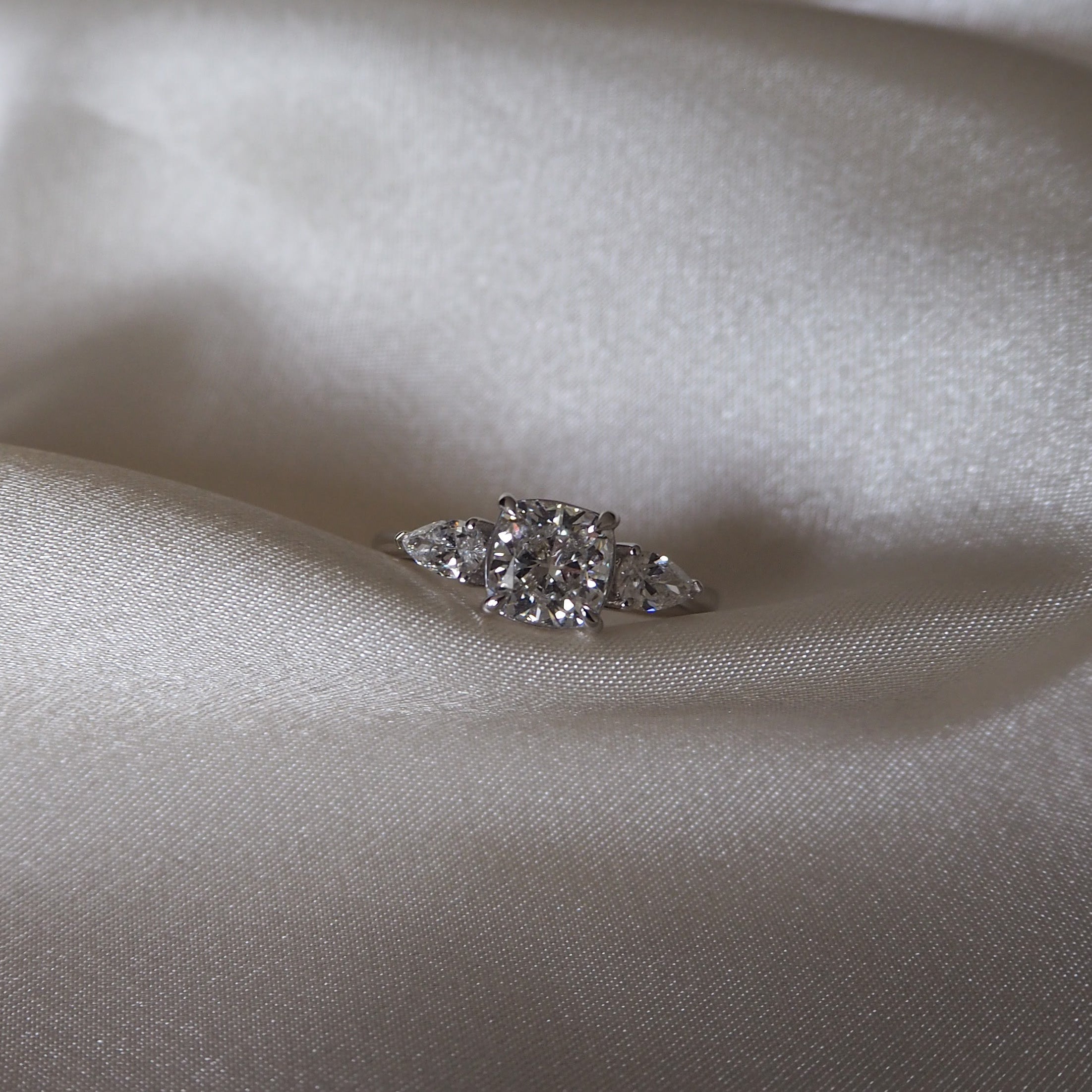 THREE STONE CUSHION & PEARS